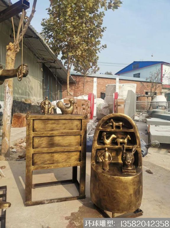 玻璃鋼賣貨郎雕塑 仿銅人物雕塑3